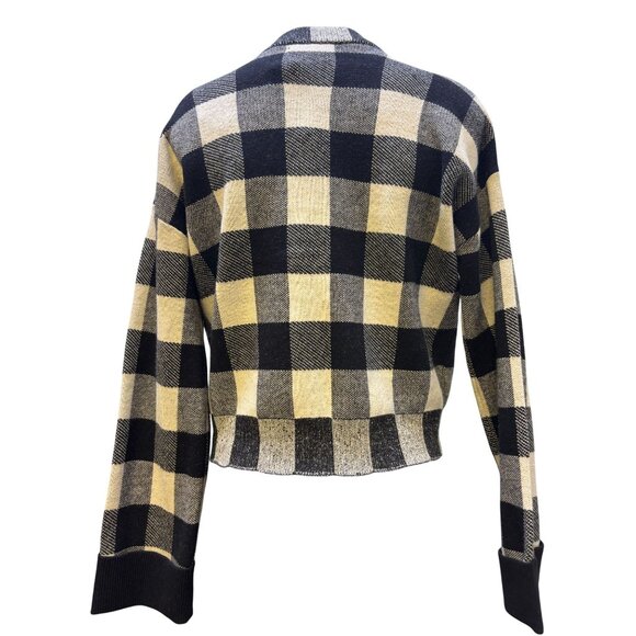 NWT Industry  Plaid Cardigan Black Beige Wool Blend S - Picture 2 of 6